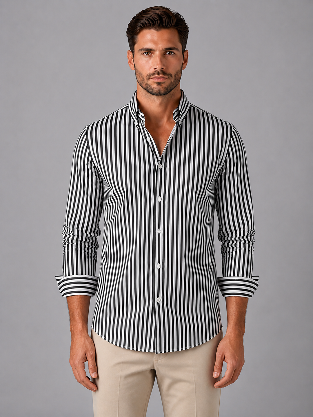 Men’s Striped Long Sleeve Shirt with Button-Up
