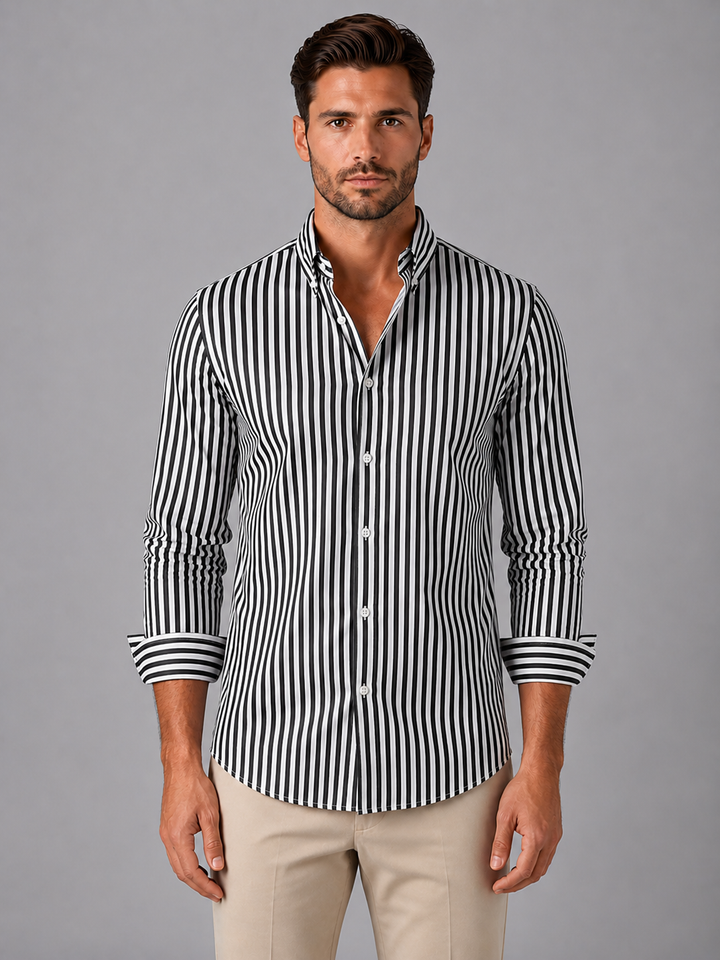 Men’s Striped Long Sleeve Shirt with Button-Up