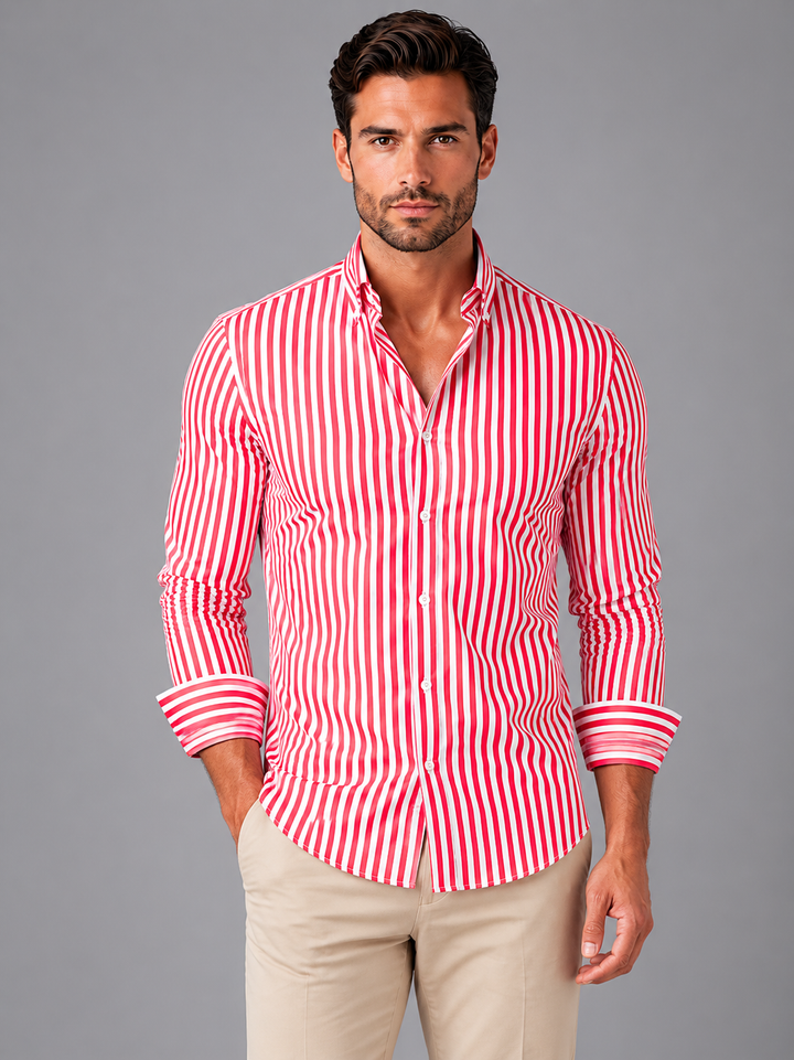 Men’s Striped Long Sleeve Shirt with Button-Up