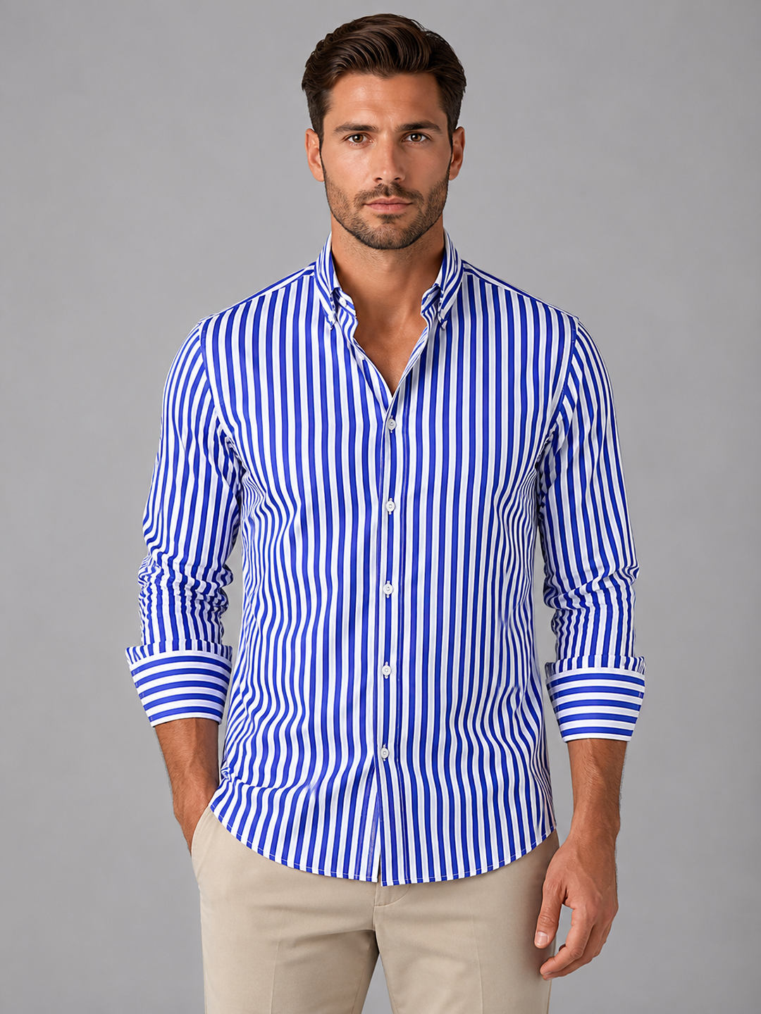 Men’s Striped Long Sleeve Shirt with Button-Up