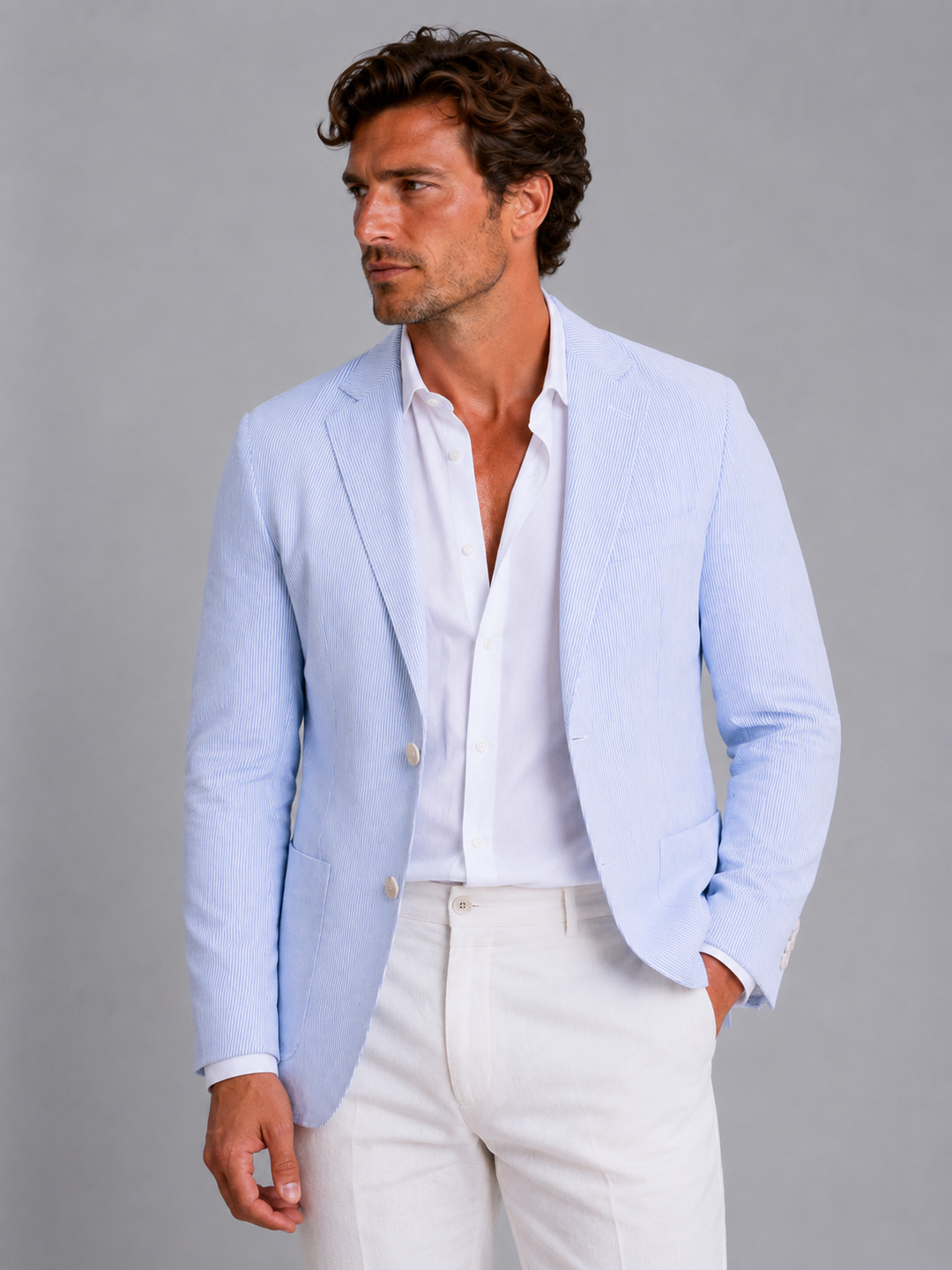 Men's Striped Summer Blazer with Lightweight Tailored Fit