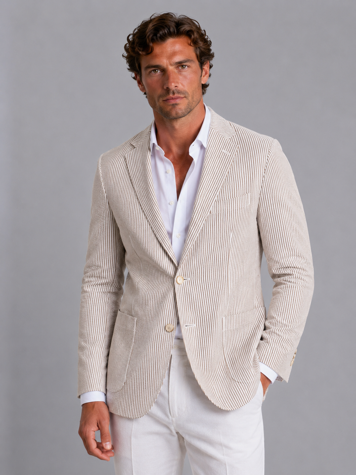 Men's Striped Summer Blazer with Lightweight Tailored Fit