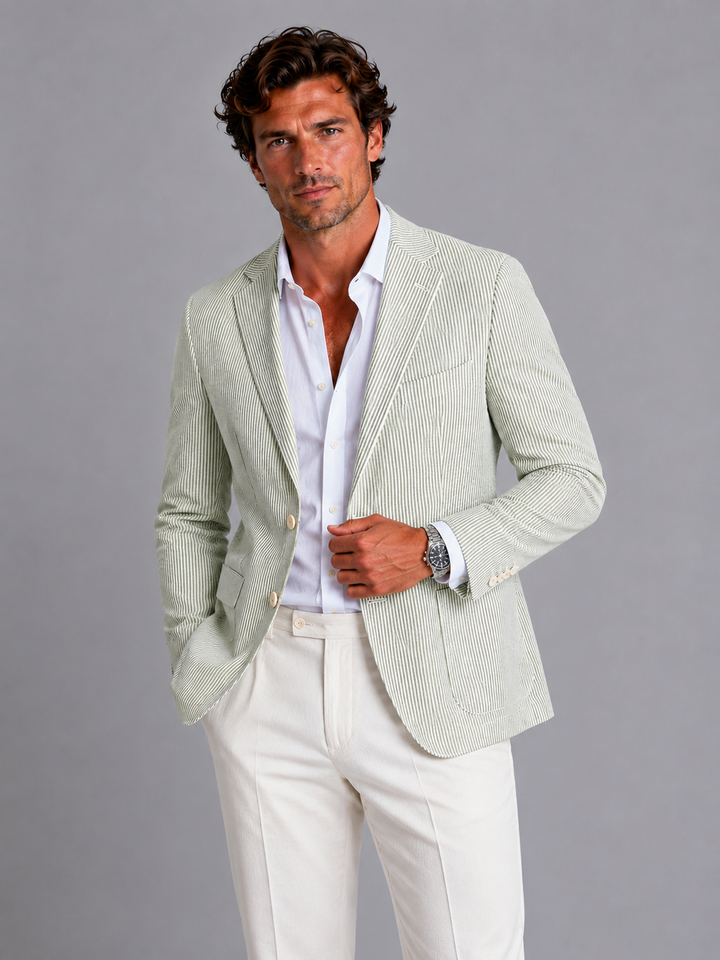 Men's Striped Summer Blazer with Lightweight Tailored Fit
