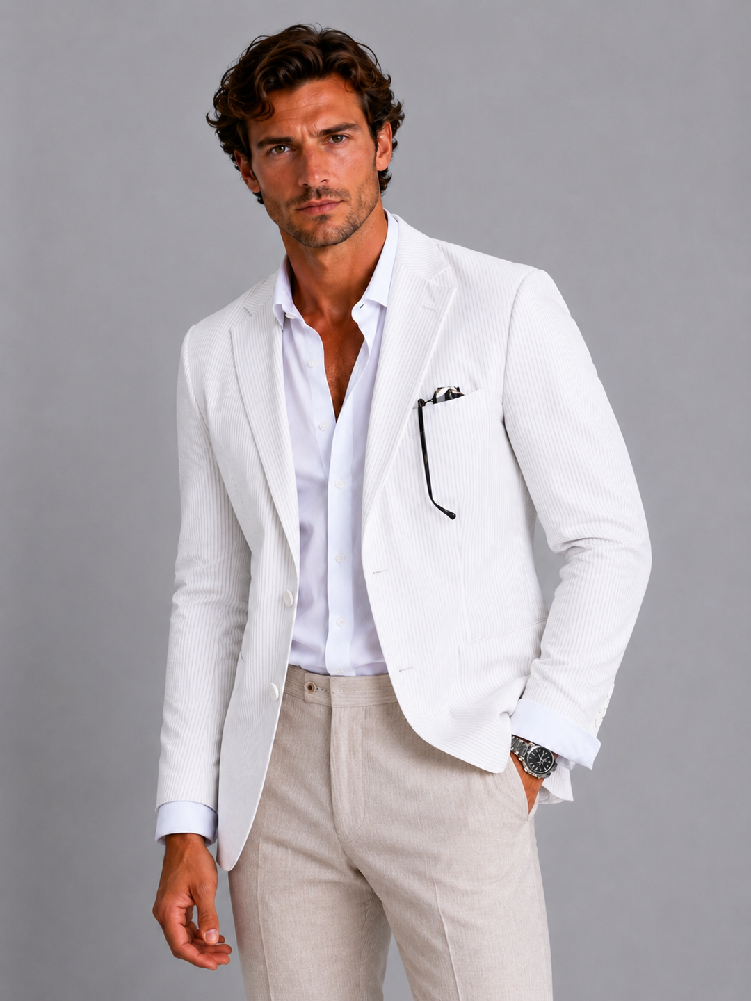Men's Striped Summer Blazer with Lightweight Tailored Fit