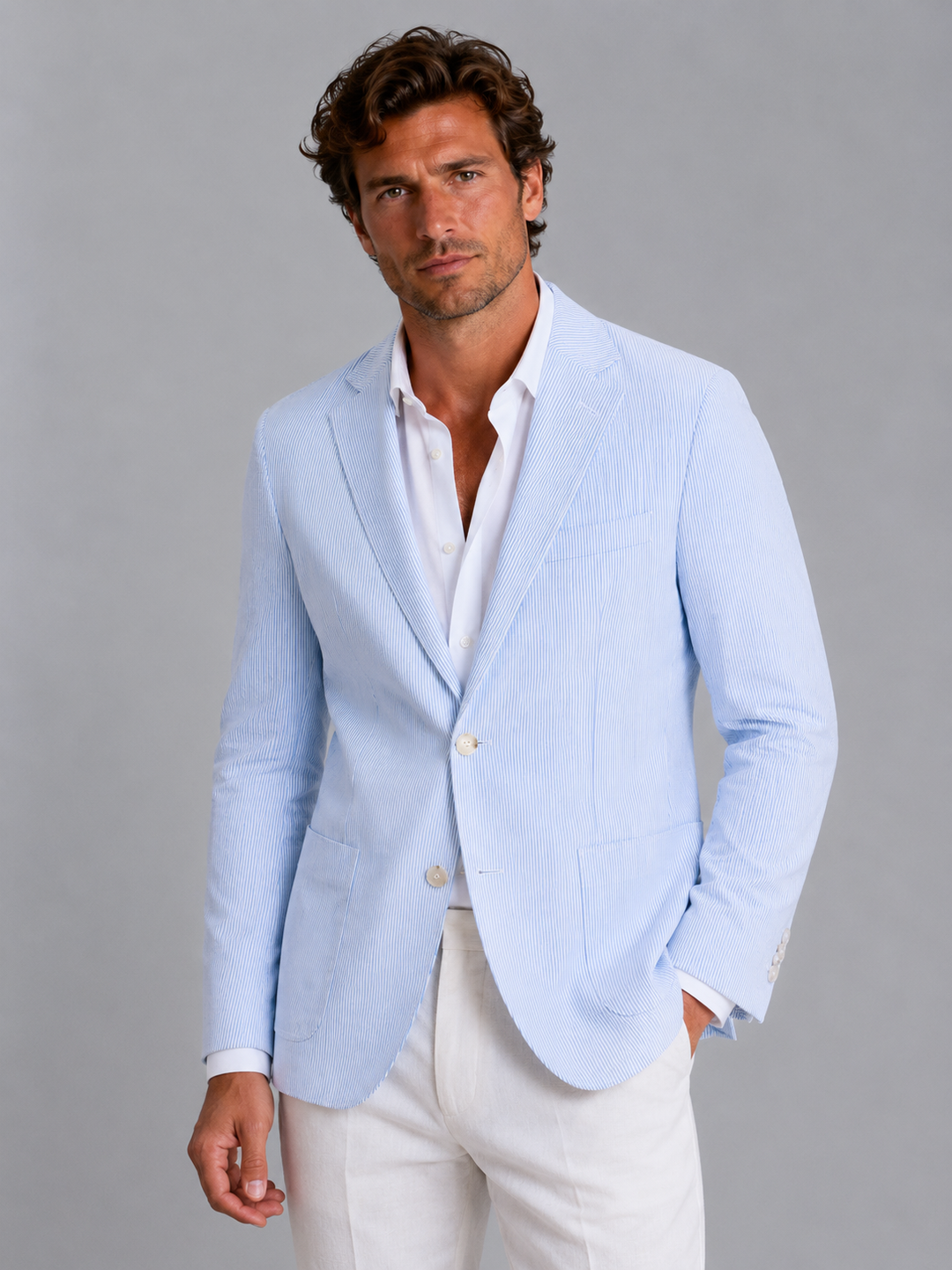 Men's Striped Summer Blazer with Lightweight Tailored Fit
