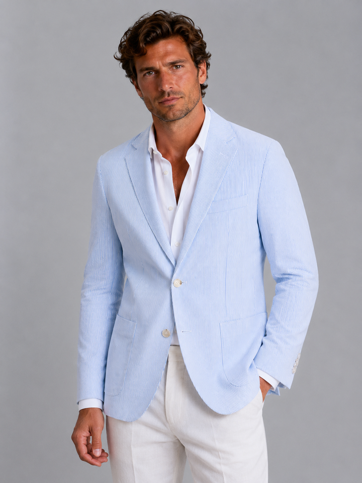 Men's Striped Summer Blazer with Lightweight Tailored Fit