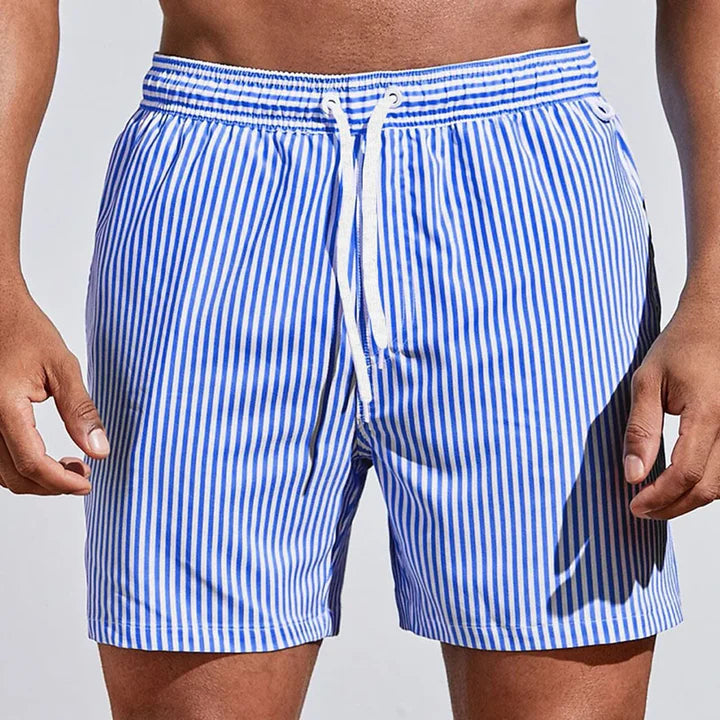 Men’s Striped Swim Shorts with Quick-Dry Fit