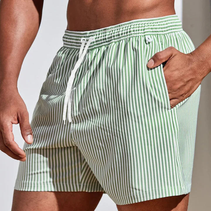 Men’s Striped Swim Shorts with Quick-Dry Fit