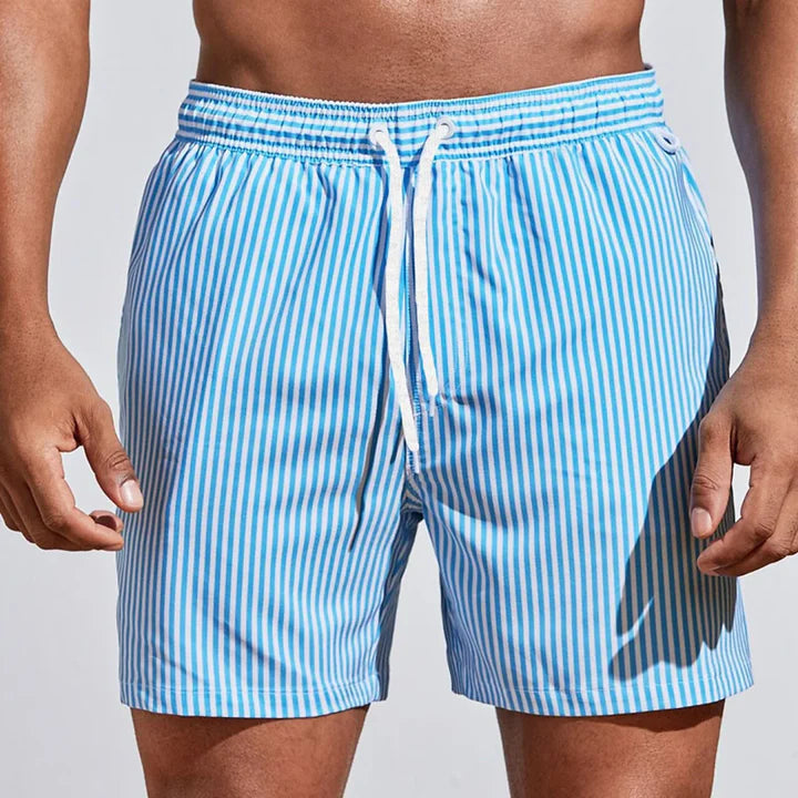 Men’s Striped Swim Shorts with Quick-Dry Fit