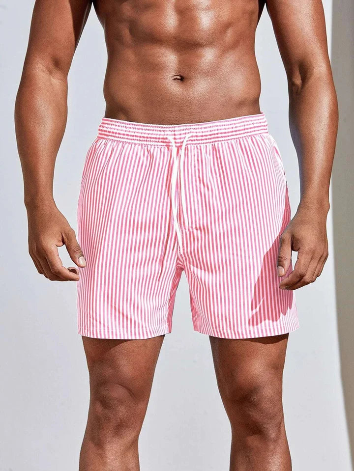 Men’s Striped Swim Shorts with Quick-Dry Fit