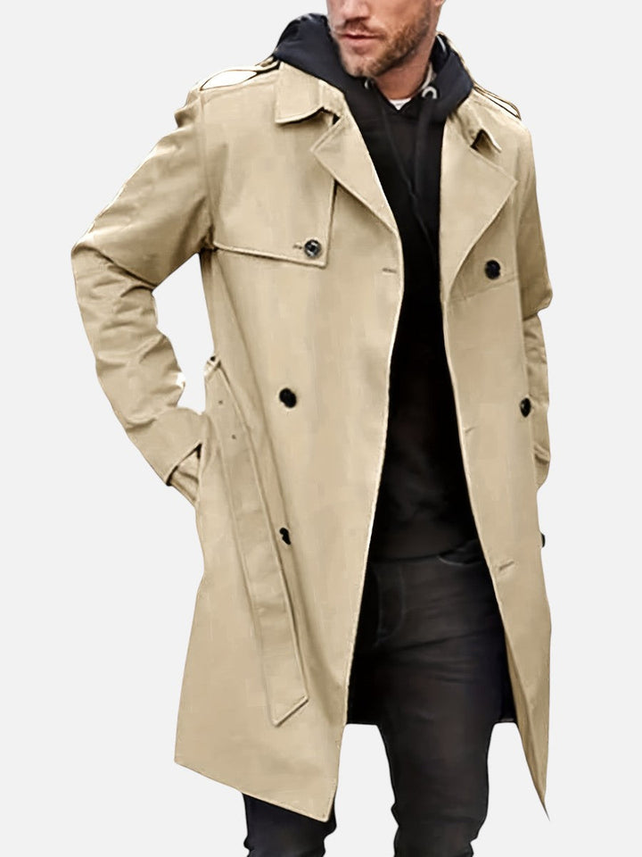 Men’s Tailored Trench Coat with Double-Breasted Front