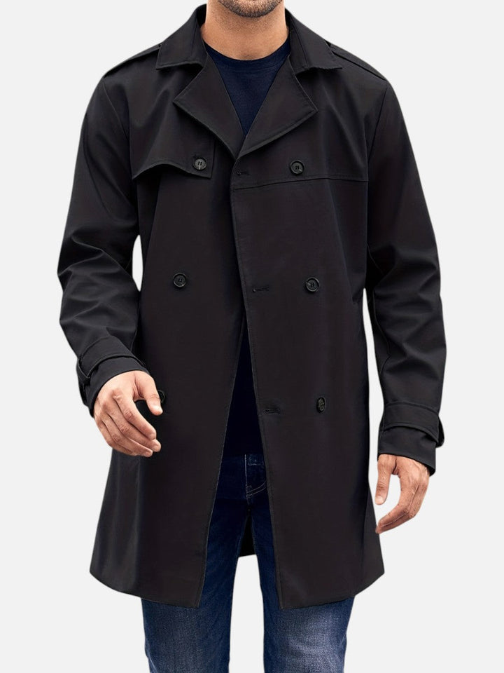 Men’s Tailored Trench Coat with Double-Breasted Front