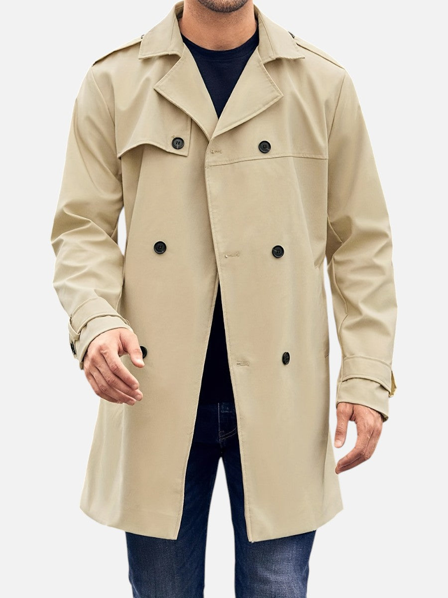 Men’s Tailored Trench Coat with Double-Breasted Front