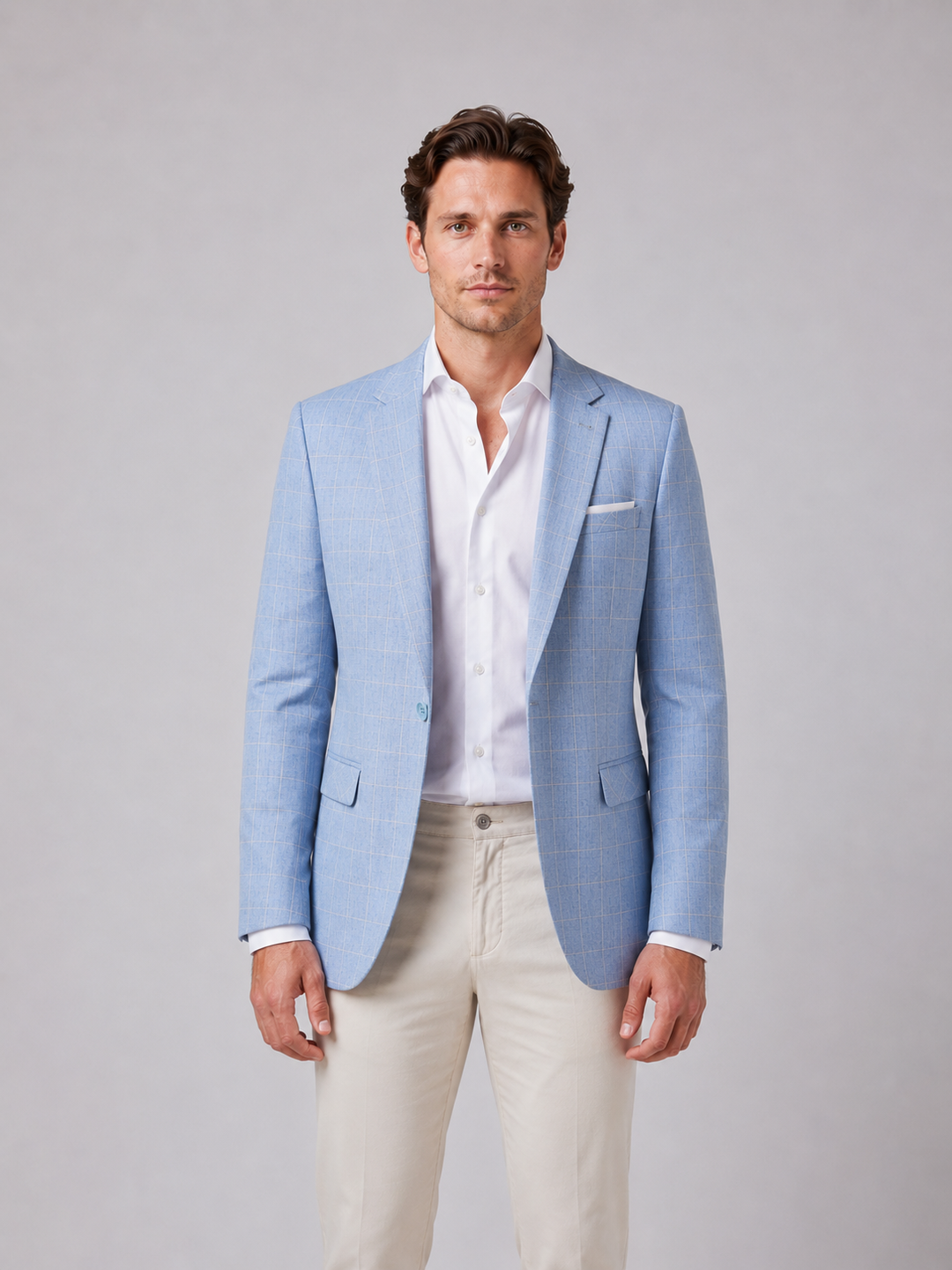 Men’s Tailored Windowpane Blazer with Notch Lapels