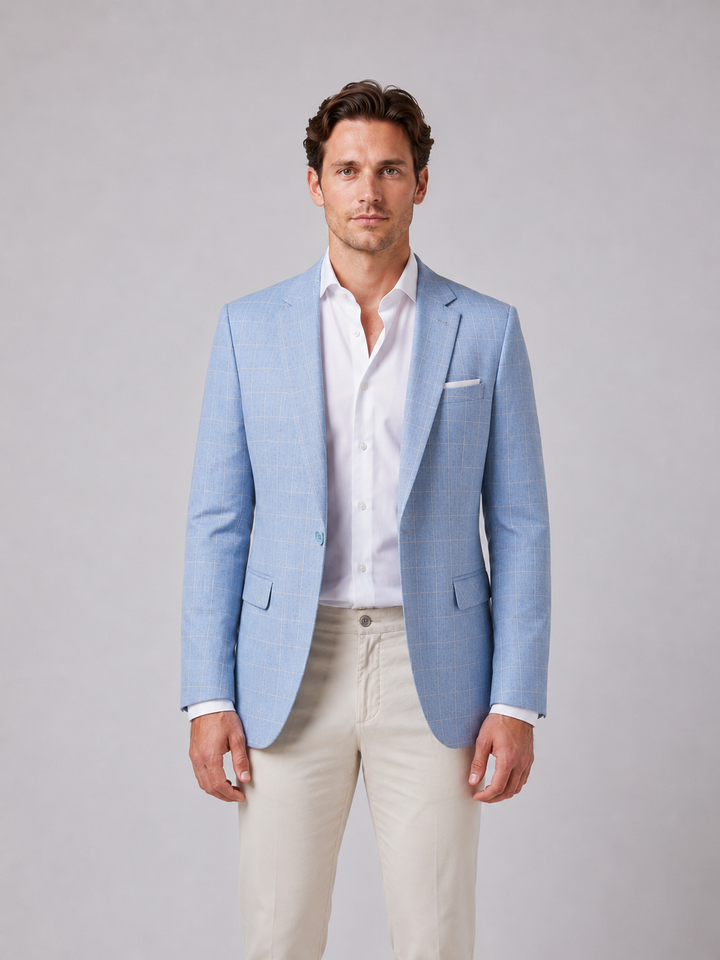 Men’s Tailored Windowpane Blazer with Notch Lapels