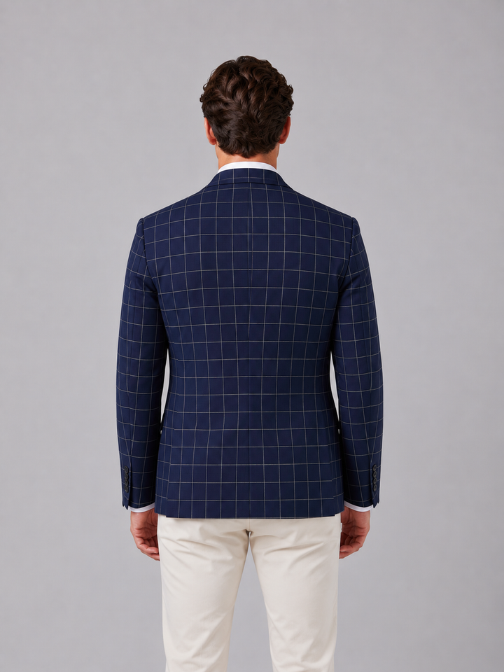 Men’s Tailored Windowpane Blazer with Notch Lapels