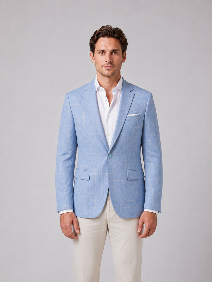 Men’s Tailored Windowpane Blazer with Notch Lapels