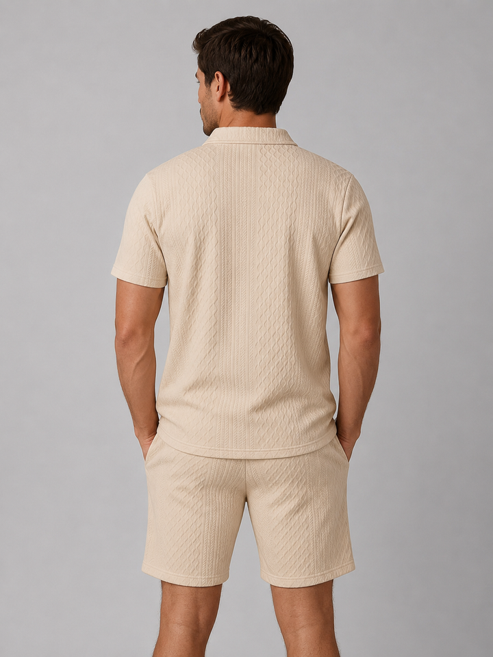 Men’s Textured Polo Set with Relaxed Fit