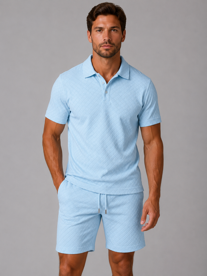 Men’s Textured Polo Set with Relaxed Fit