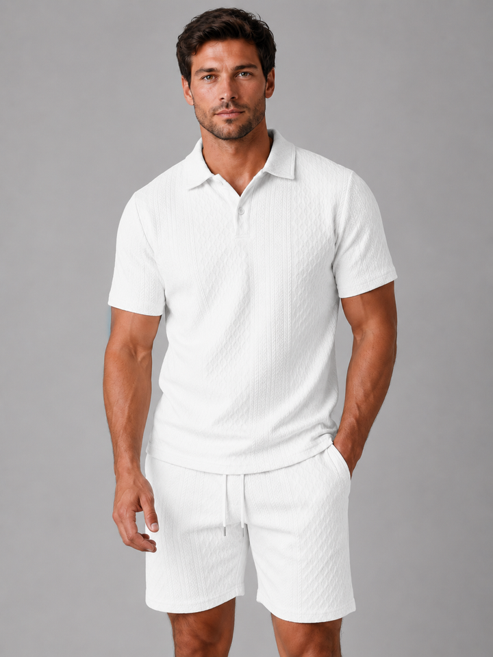 Men’s Textured Polo Set with Relaxed Fit