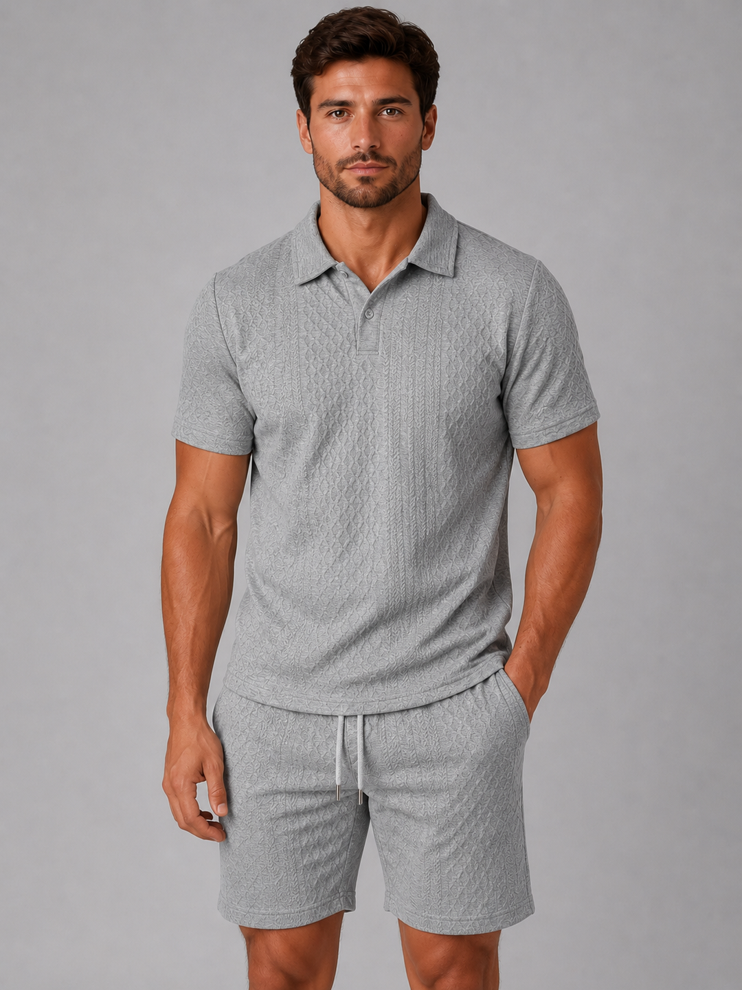 Men’s Textured Polo Set with Relaxed Fit