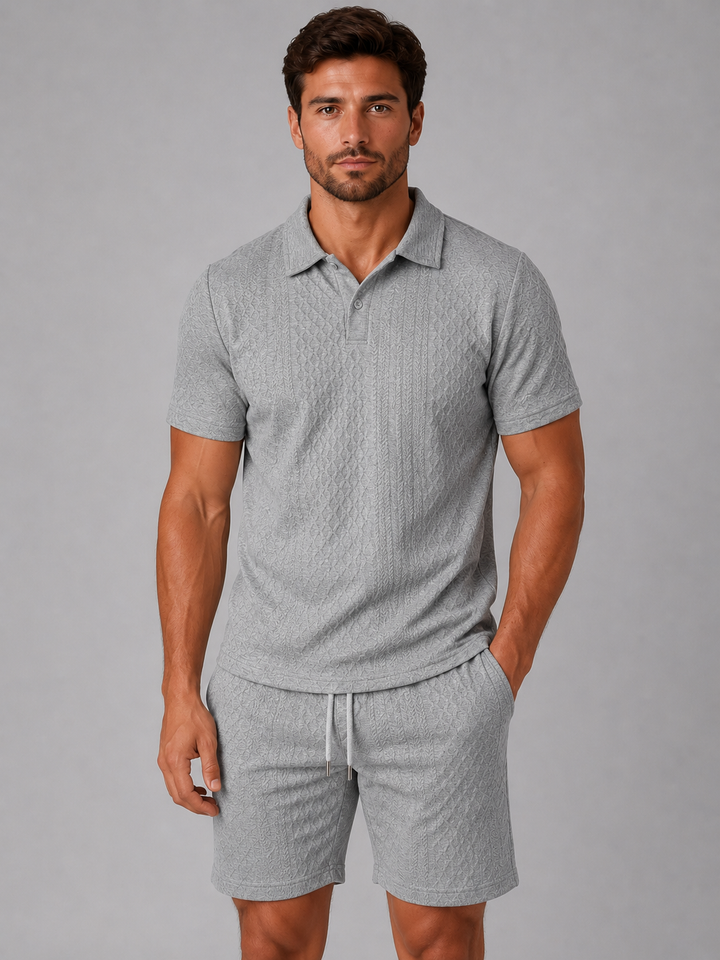 Men’s Textured Polo Set with Relaxed Fit