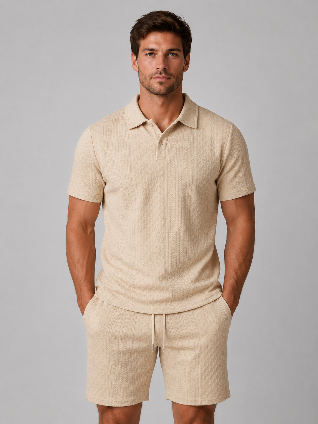Men’s Textured Polo Set with Relaxed Fit