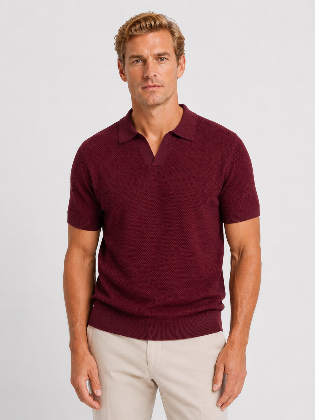 Men’s Textured Polo Shirt with Lightweight Knit
