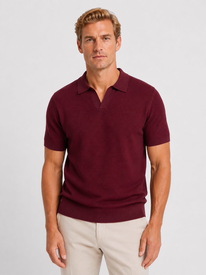 Men’s Textured Polo Shirt with Lightweight Knit
