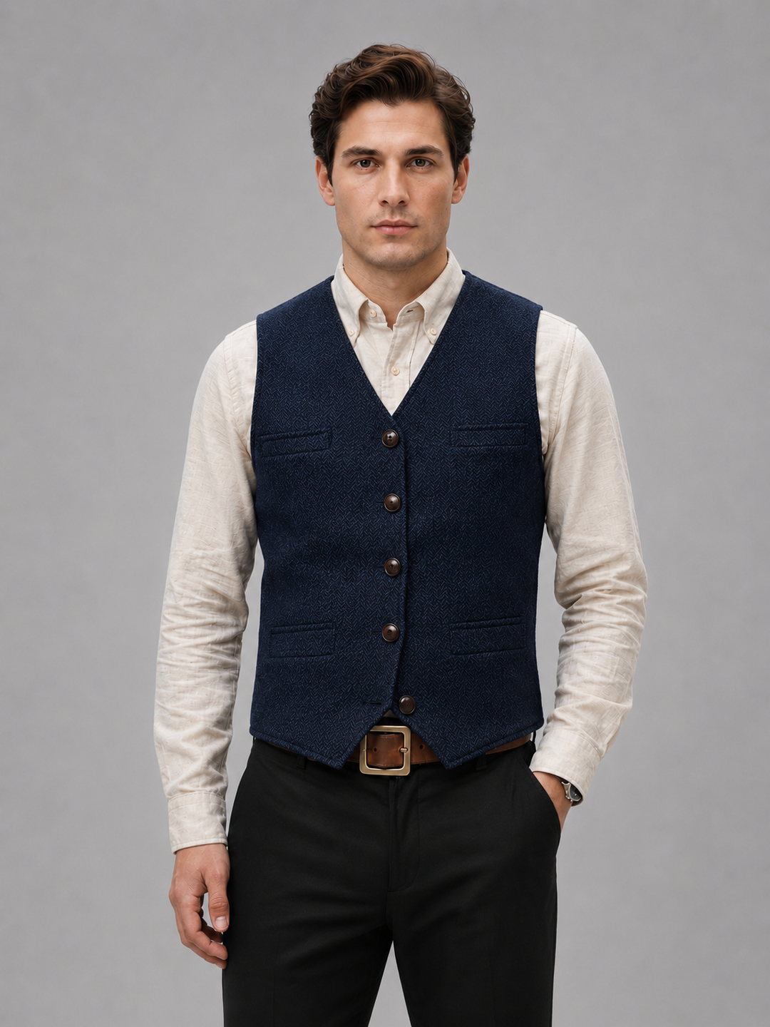 Men's Textured Waistcoat with Tailored Fit