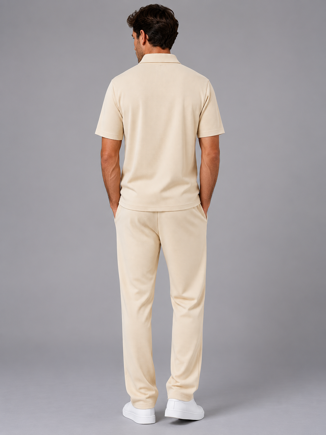 Men’s Waffle Knit Set with Zip Polo