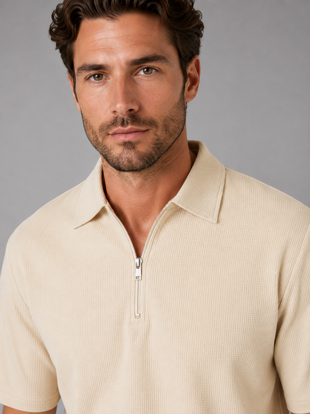 Men’s Waffle Knit Set with Zip Polo