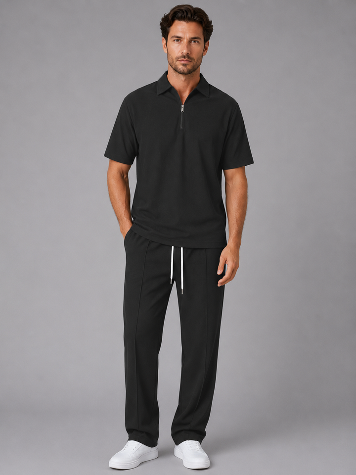 Men’s Waffle Knit Set with Zip Polo