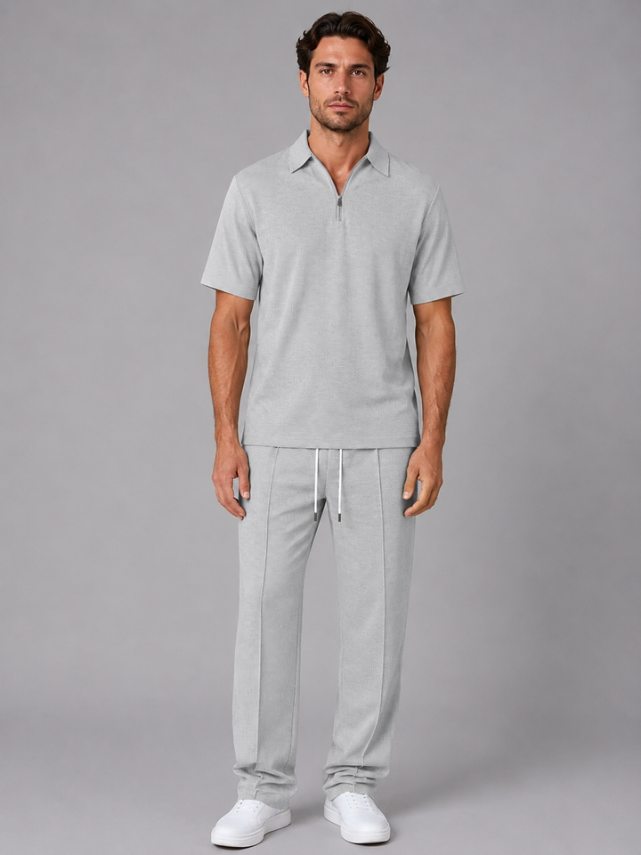 Men’s Waffle Knit Set with Zip Polo