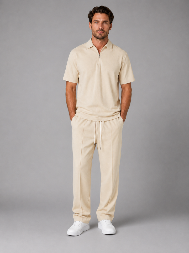 Men’s Waffle Knit Set with Zip Polo