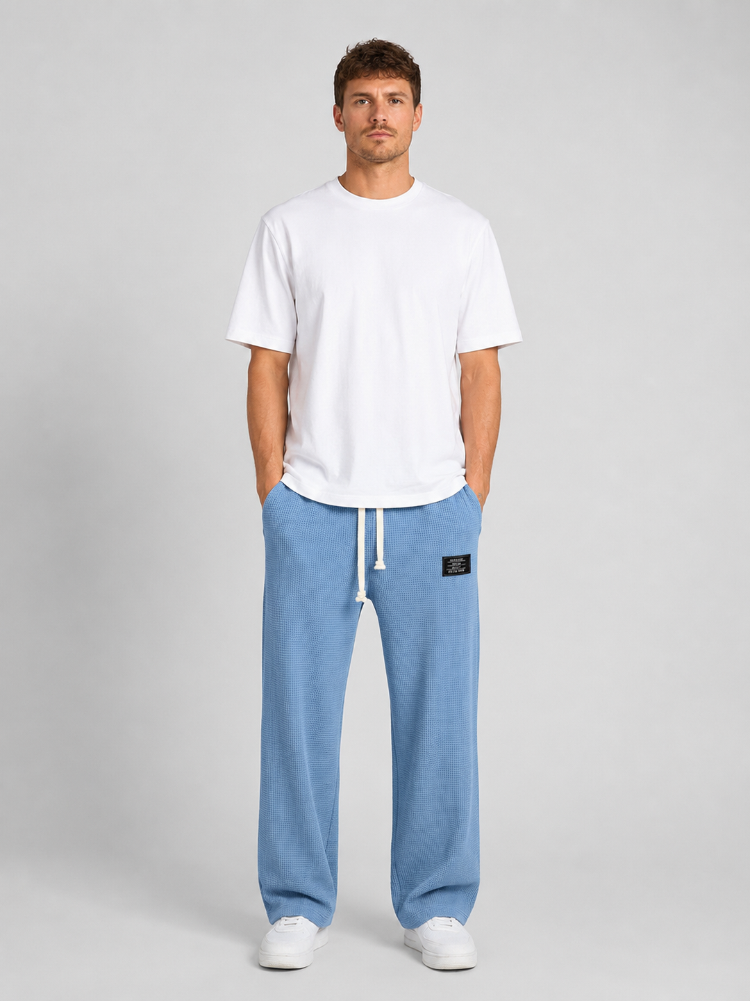 Men’s Waffle Knit Trousers with Drawstring Waistband