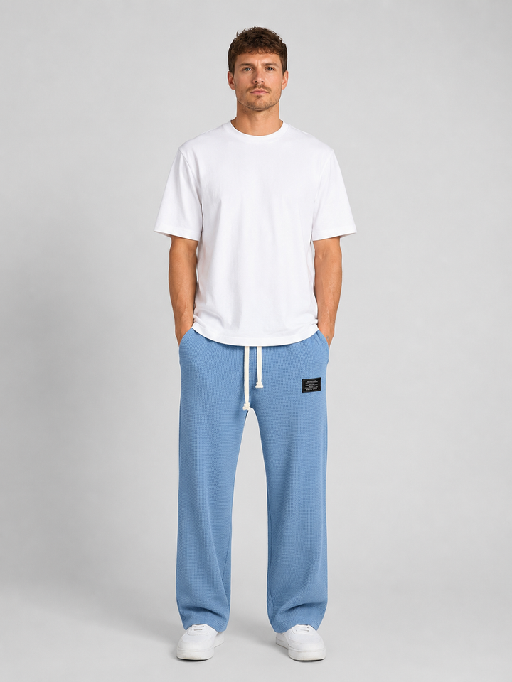 Men’s Waffle Knit Trousers with Drawstring Waistband