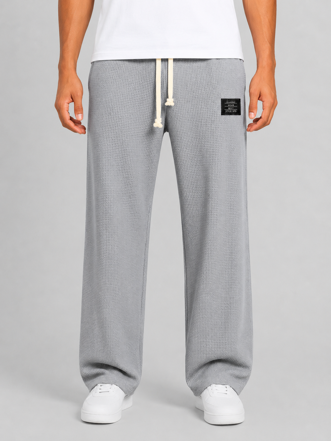 Men’s Waffle Knit Trousers with Drawstring Waistband