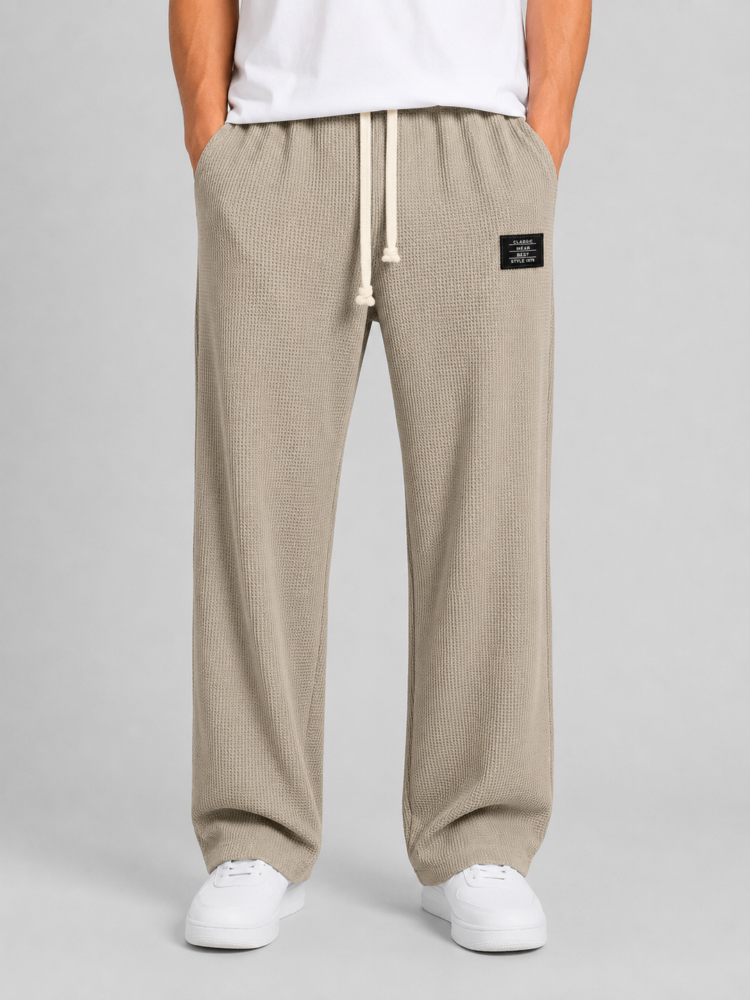 Men’s Waffle Knit Trousers with Drawstring Waistband