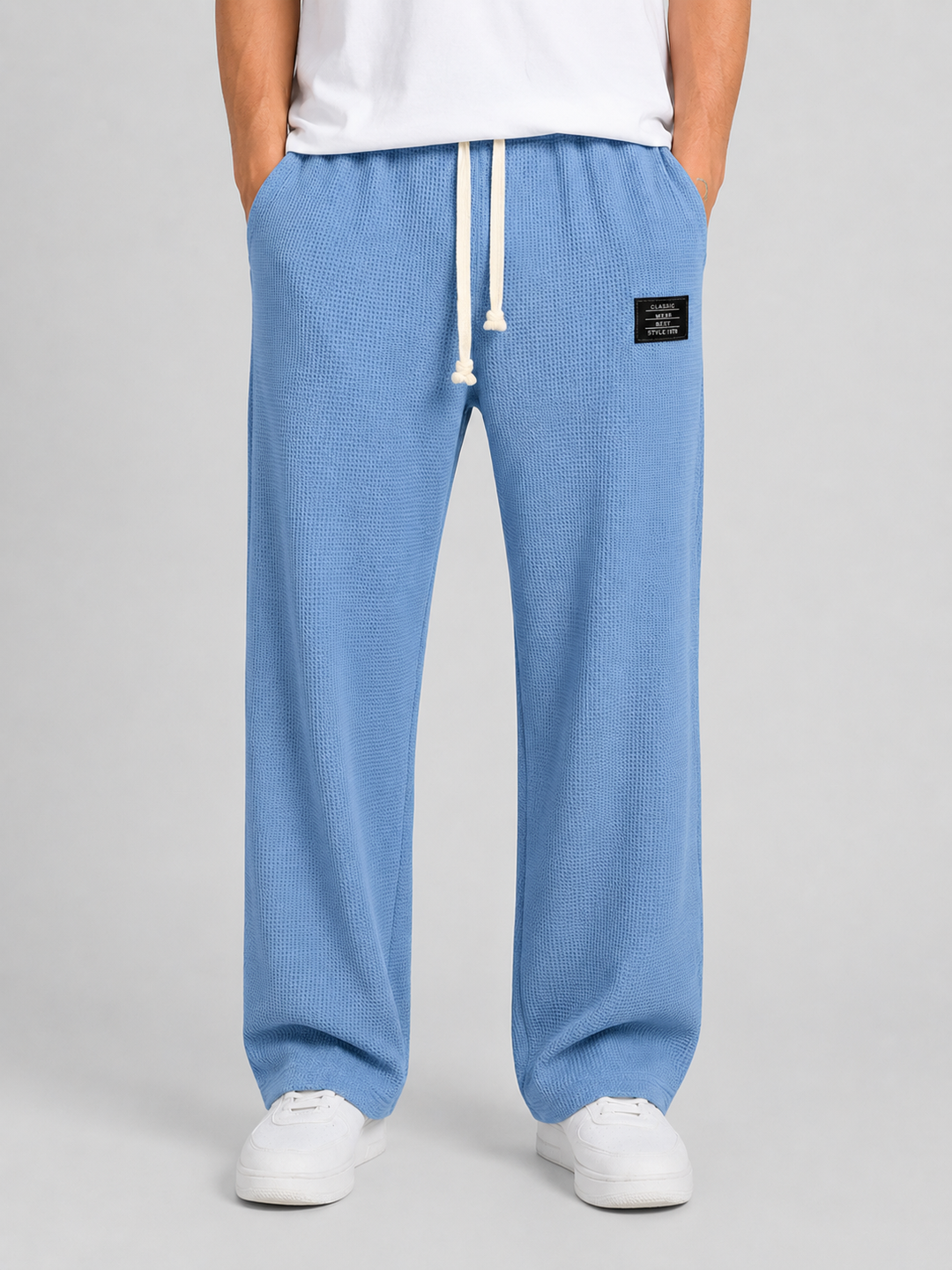 Men’s Waffle Knit Trousers with Drawstring Waistband