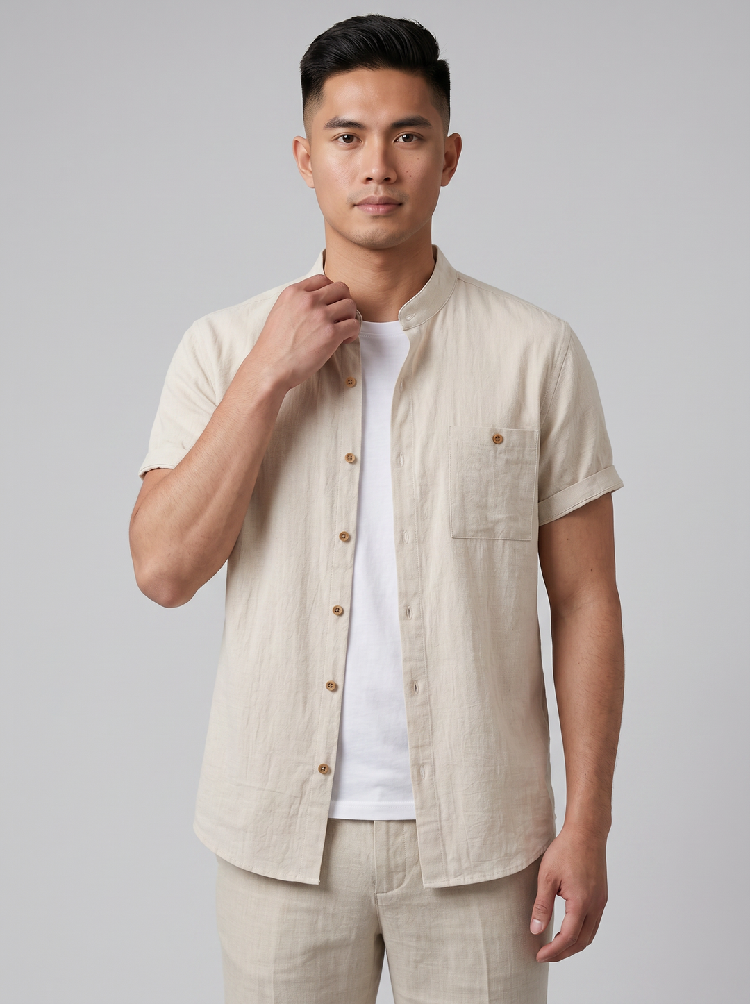 Men's Mandarin Collar Shirt – Linen