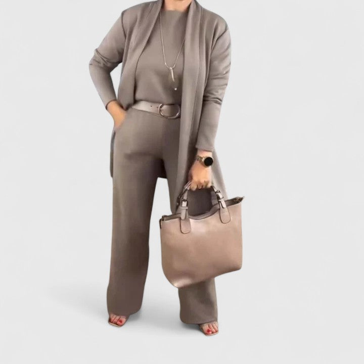 Women's 3-Piece Set with Wide Cut &amp; Elastic Waist for Work