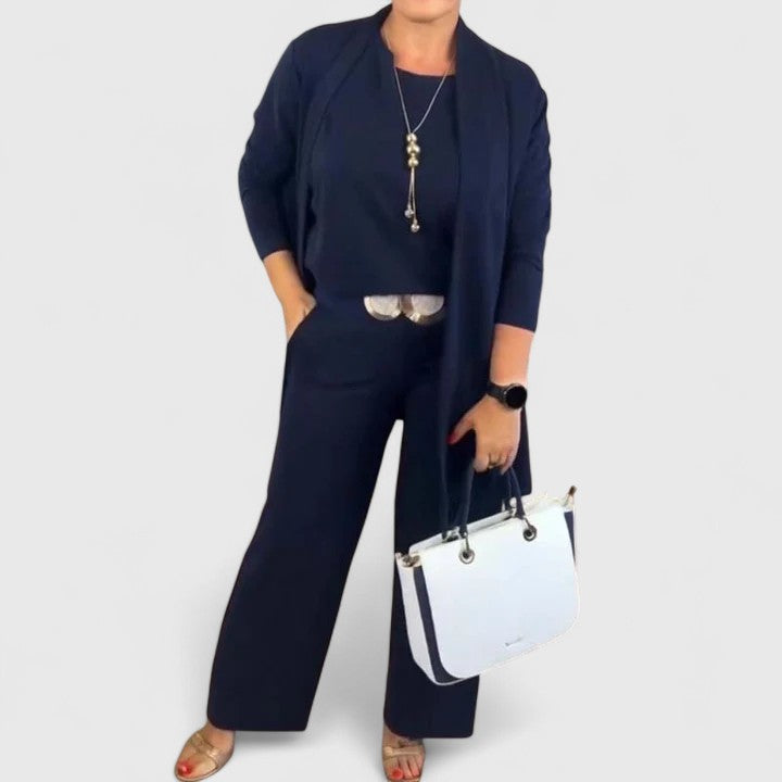 Women's 3-Piece Set with Wide Cut &amp; Elastic Waist for Work