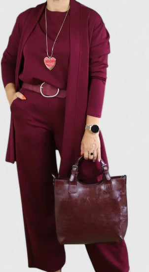 Women's 3-Piece Set with Wide Cut &amp; Elastic Waist for Work