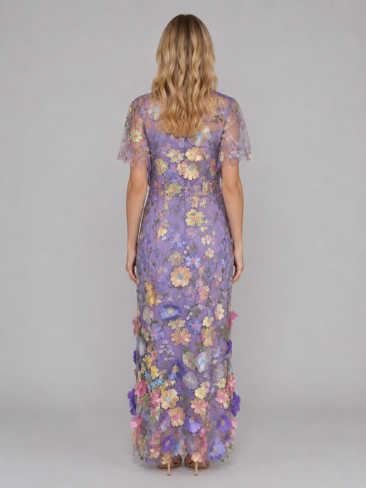 Women’s 3D Floral Maxi Dress with Embroidery