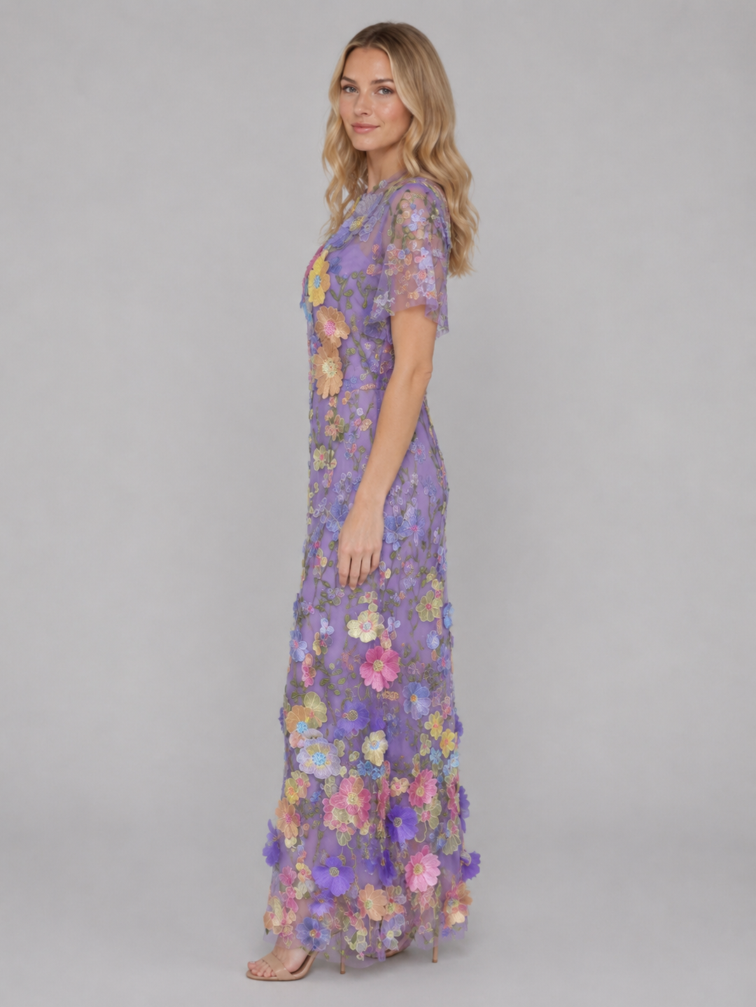 Women’s 3D Floral Maxi Dress with Embroidery