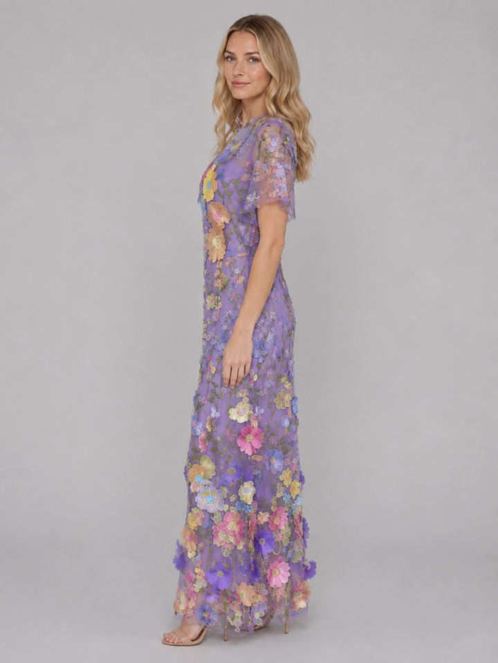 Women’s 3D Floral Maxi Dress with Embroidery