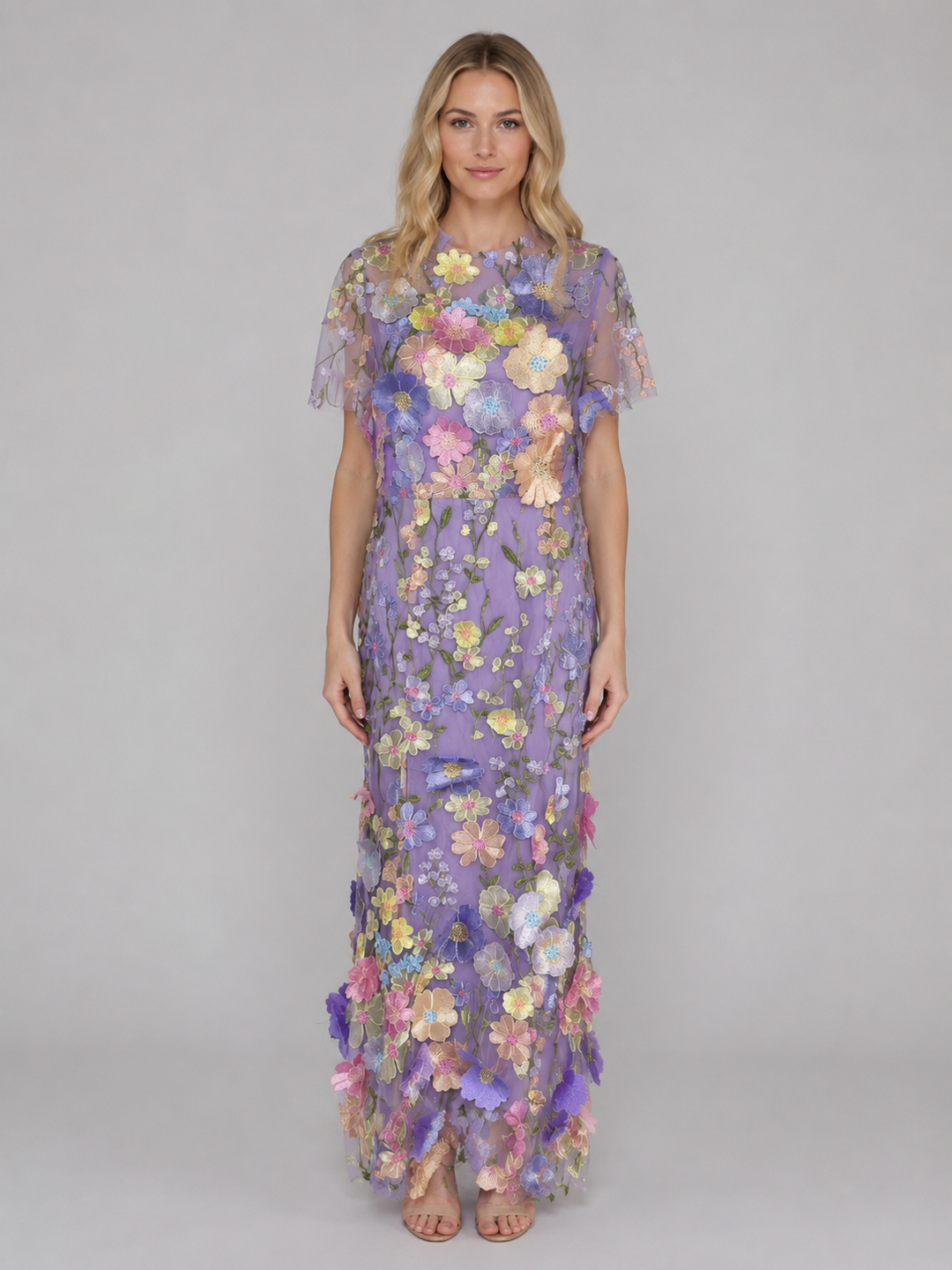 Women’s 3D Floral Maxi Dress with Embroidery