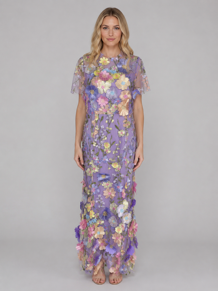 Women’s 3D Floral Maxi Dress with Embroidery