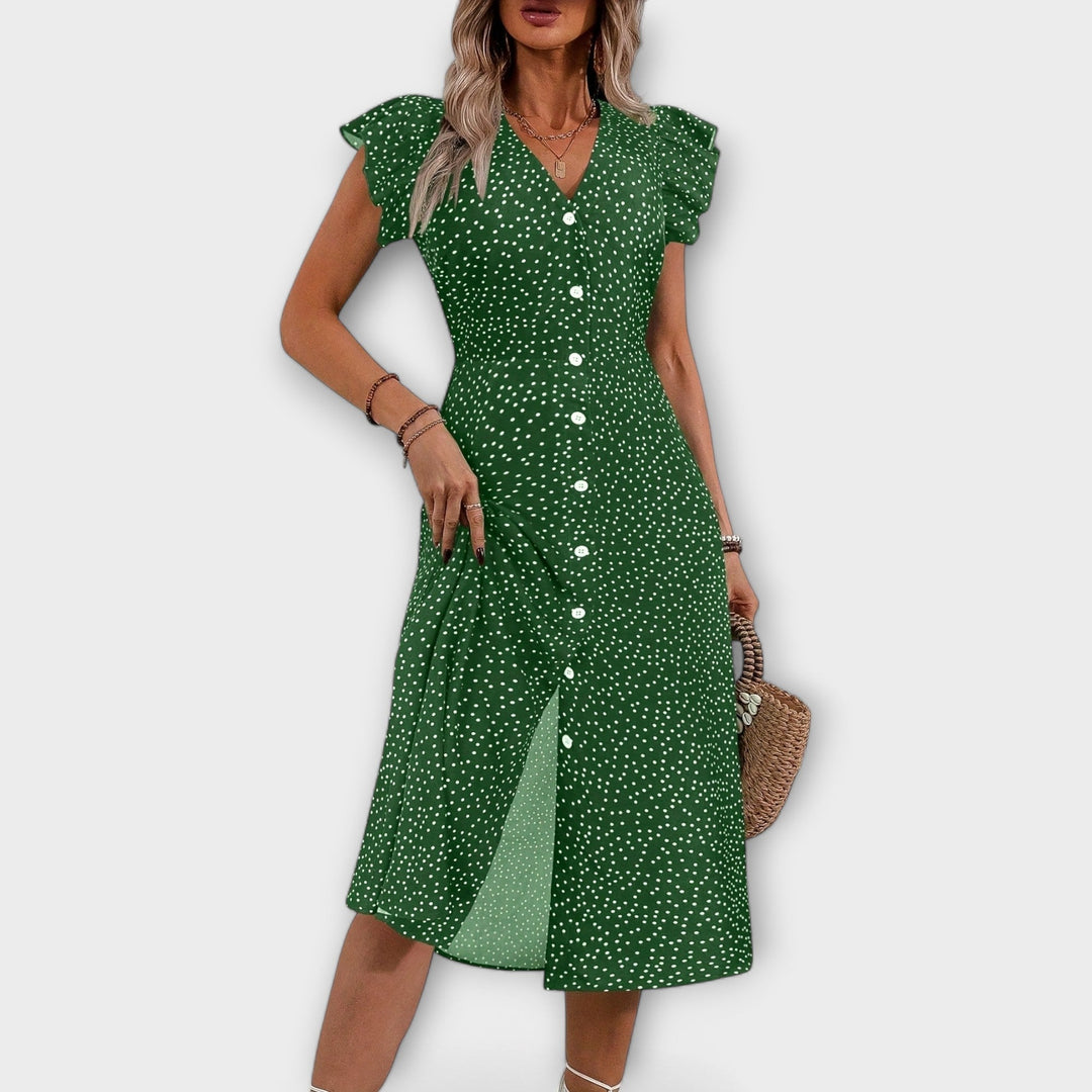 Women's A-line Dress with Polka Dot Pattern for Daytime